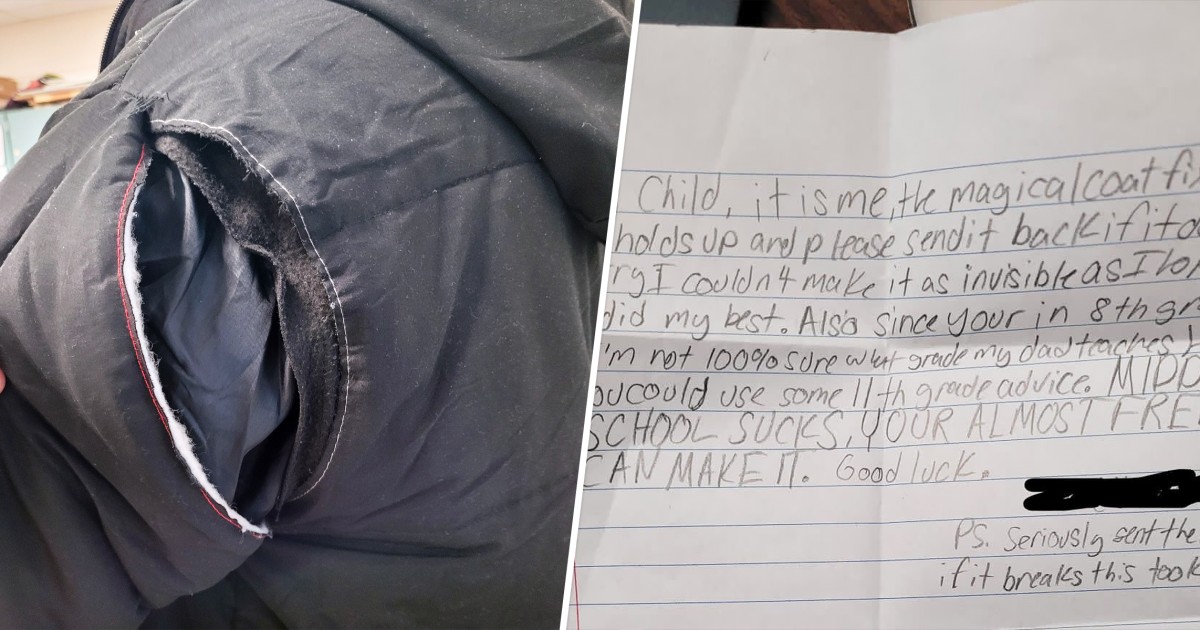Un profesor llevó a casa el abrigo roto de un niño para que lo arreglara. Su hija deslizó una nota en el bolsillo