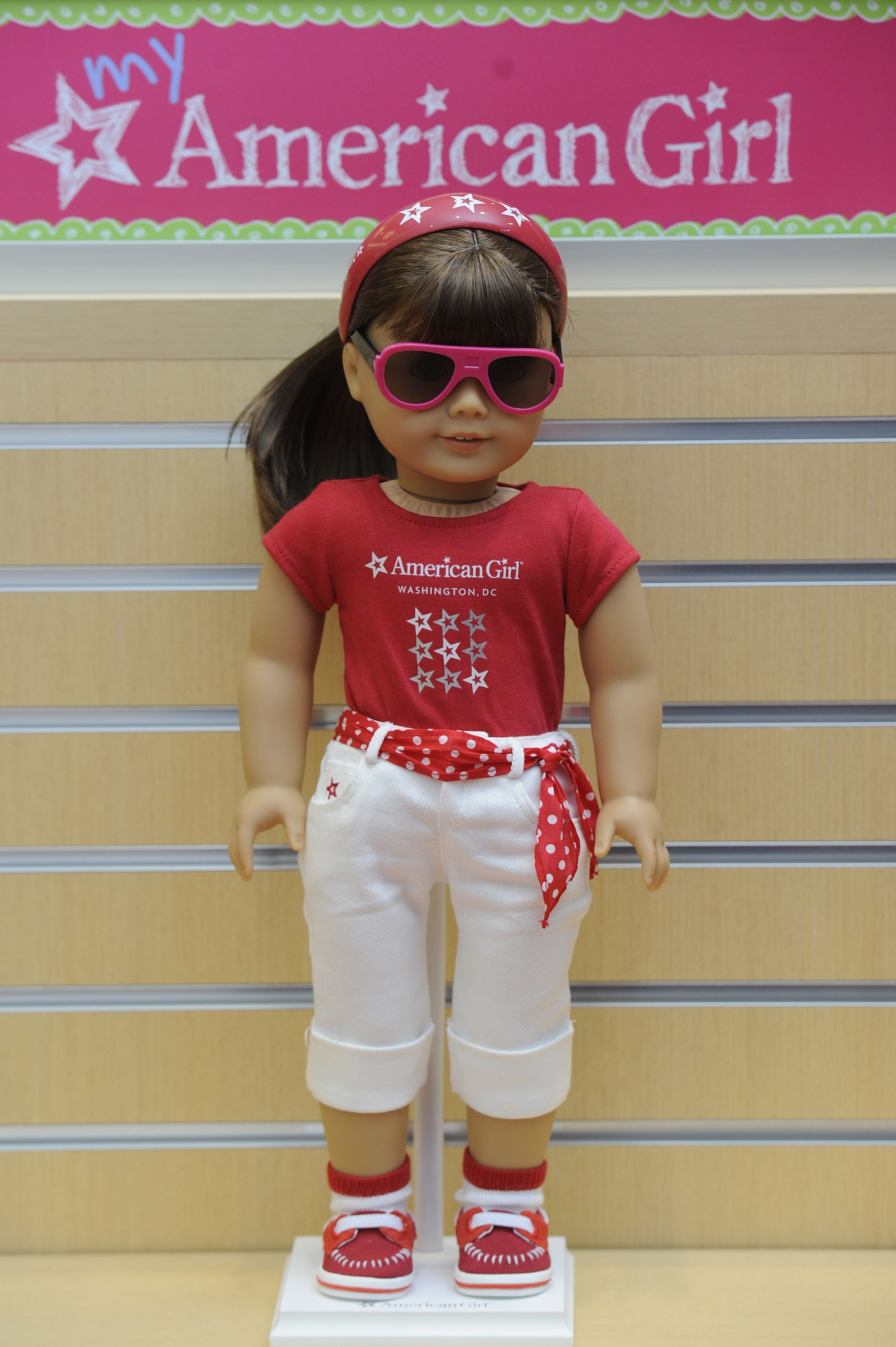 mclean, va june 6 a doll wearing an american girl washington, dc shirt is seen at the american girl washington, dc store at tysons corner center on monday june 6, 2011 in mclean, va photo by matt mcclainfor the washington post via getty images