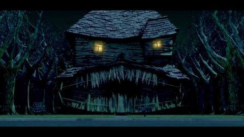 a house's windows become eyes and porch become jagged teeth in a scene from monster house a good housekeeping pick for best scary movies for kids
