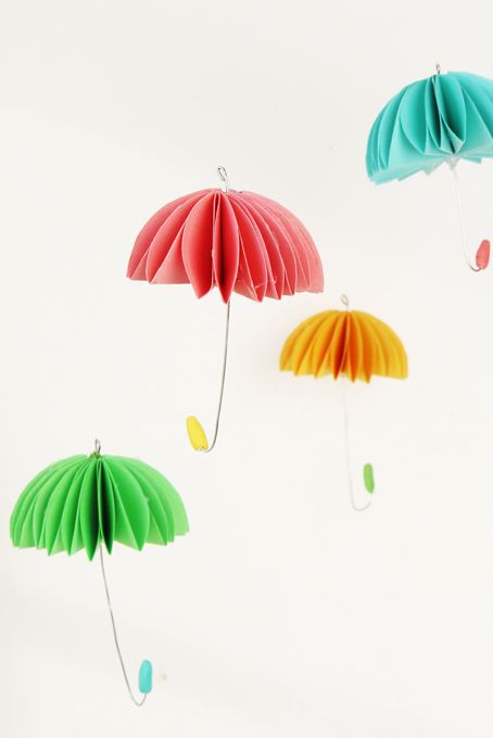 hanging paper umbrellas in different colors