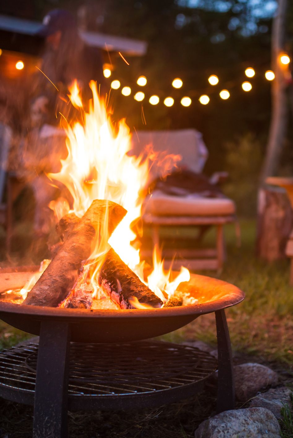 late evening campfire at a beatiful canadian chalet