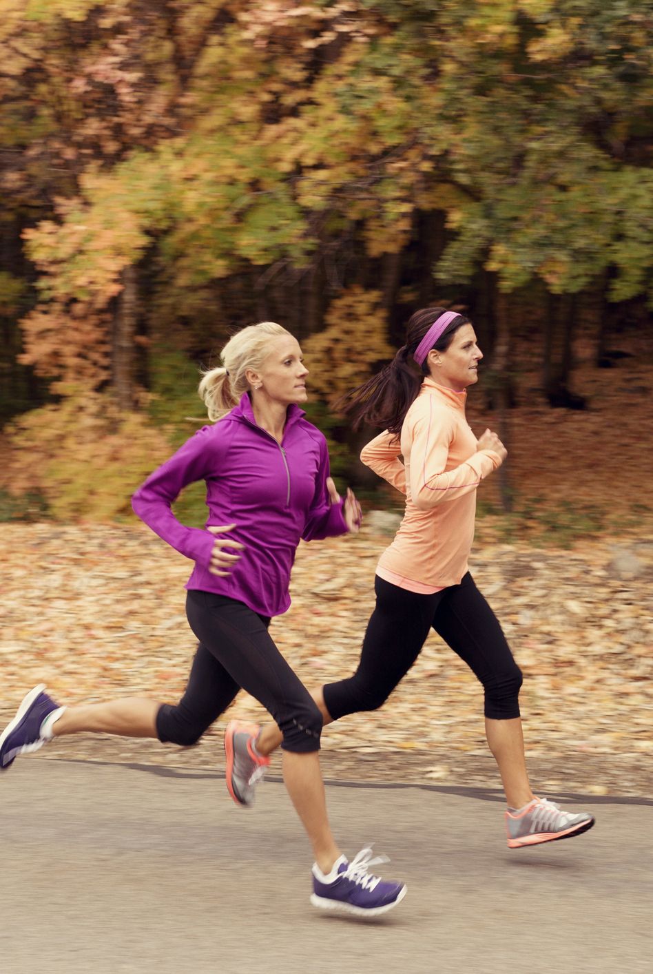 fall activities two women running