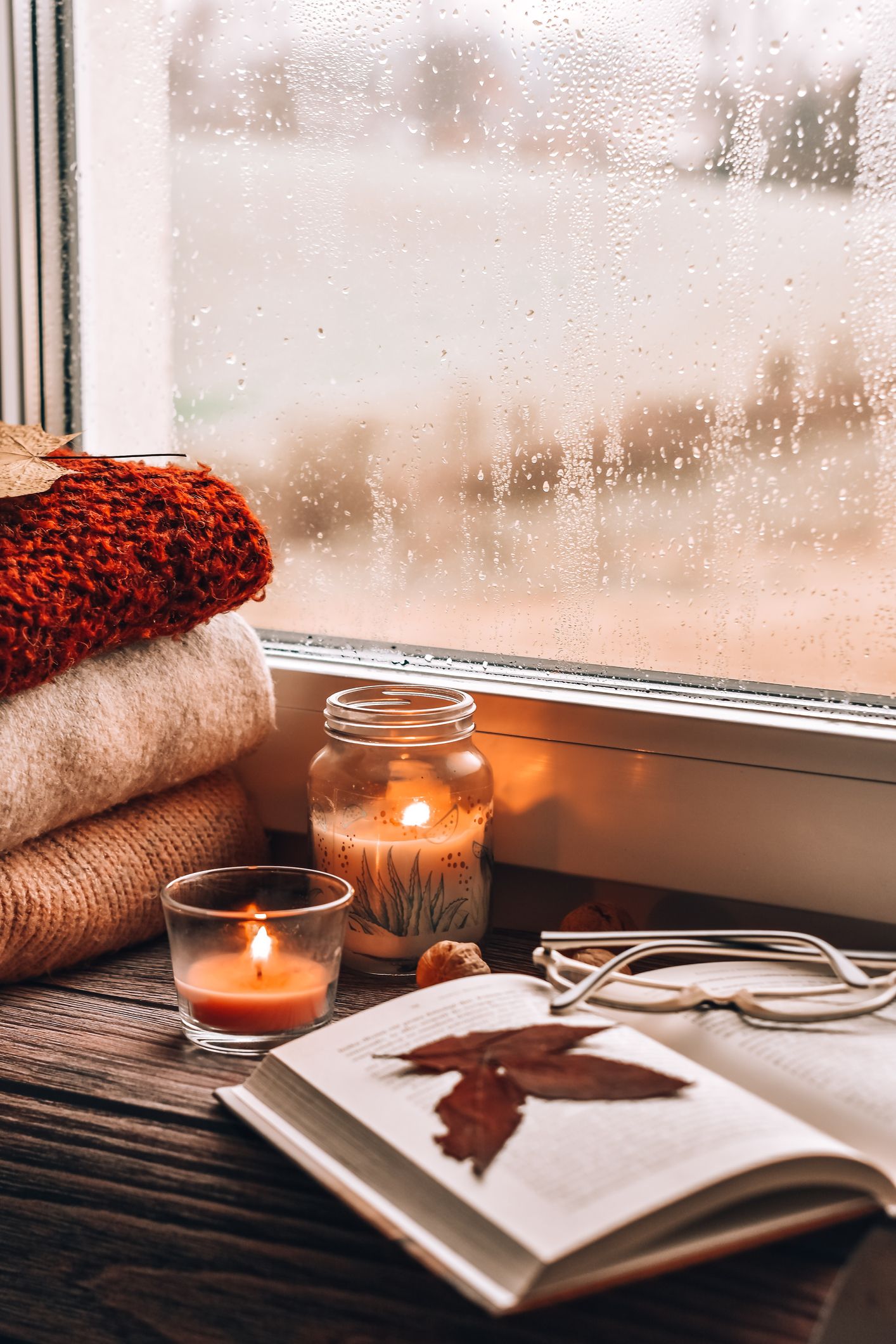 fall activities lit candles on table